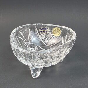 Bohemia Crystal Hand Cut Lead Crystal Footed Bowl Pinwheel Star Czechoslovakia